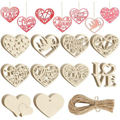 80 PCS en bois ornements de cœur pour peindre l'artisanat de la Saint-Valentin, 10 styles de bricolage en bois brut sans finition