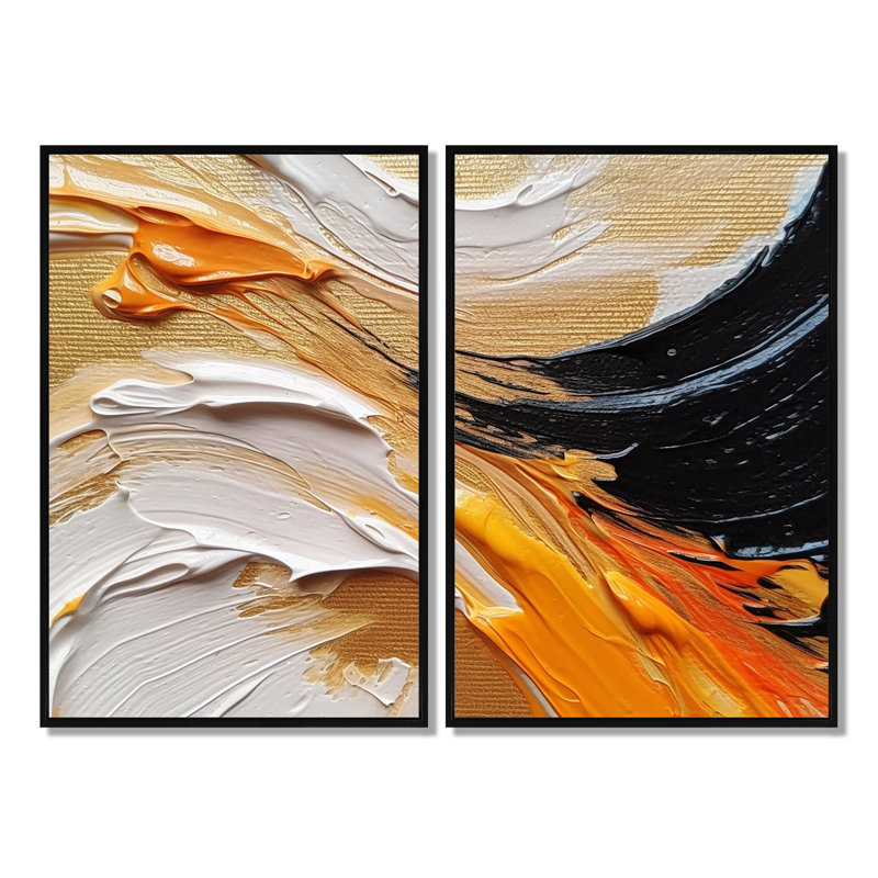«Orange and Black Mystic Spirals I», reproduction d'art sur toile orange, H 36 po x l 48 po, Noir