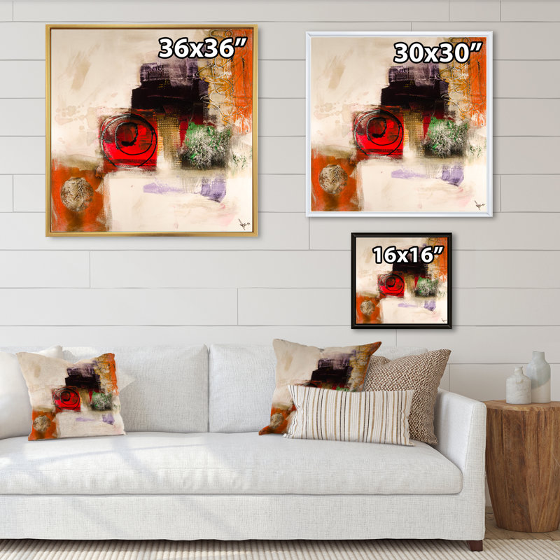 «Abstract Energetic Color Dance II», reproduction de cadre photo sur toile, H 16 po x l 16 po x P 1 po, Cadre flottant brun