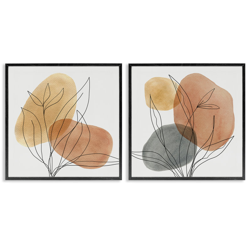 «Simple Neutral Southwestern Tones», ensemble de 2 plantes botaniques, H 17 po x l 17 po, Giclée encadrée noir minuit