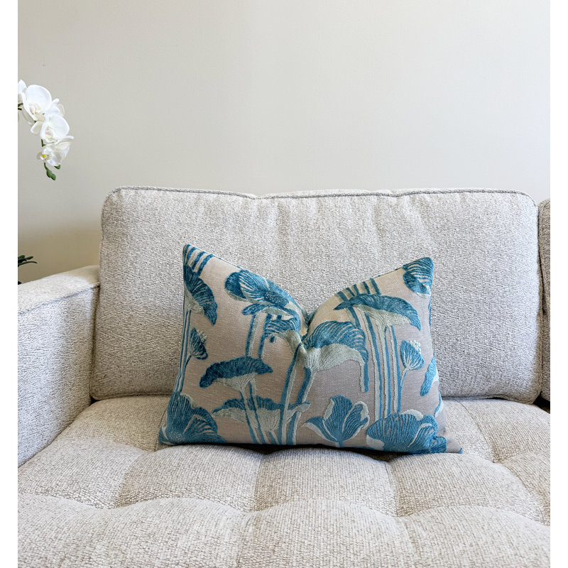 Housse de coussin en velours floral, 14 x 20 po, Sarcelle