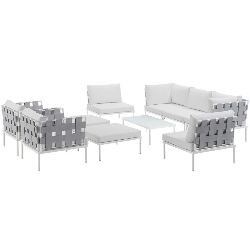 Modway Harmony 10 Piece Outdoor Patio Aluminum Sectional Sofa Set, White