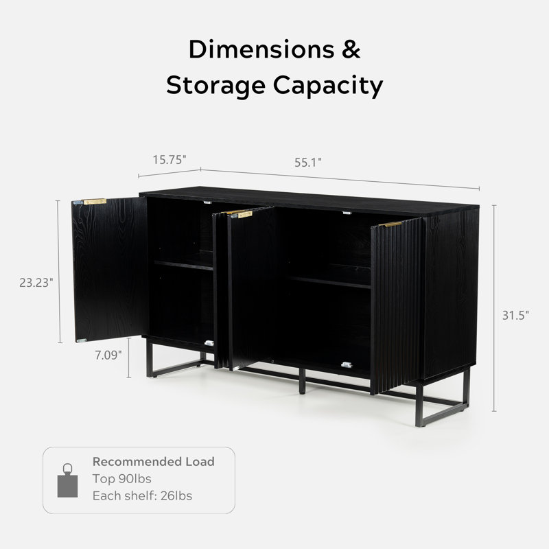 Elegant Fluted Cabinet Set For Living And Dining Rooms With Adjustable Shelves., Black
