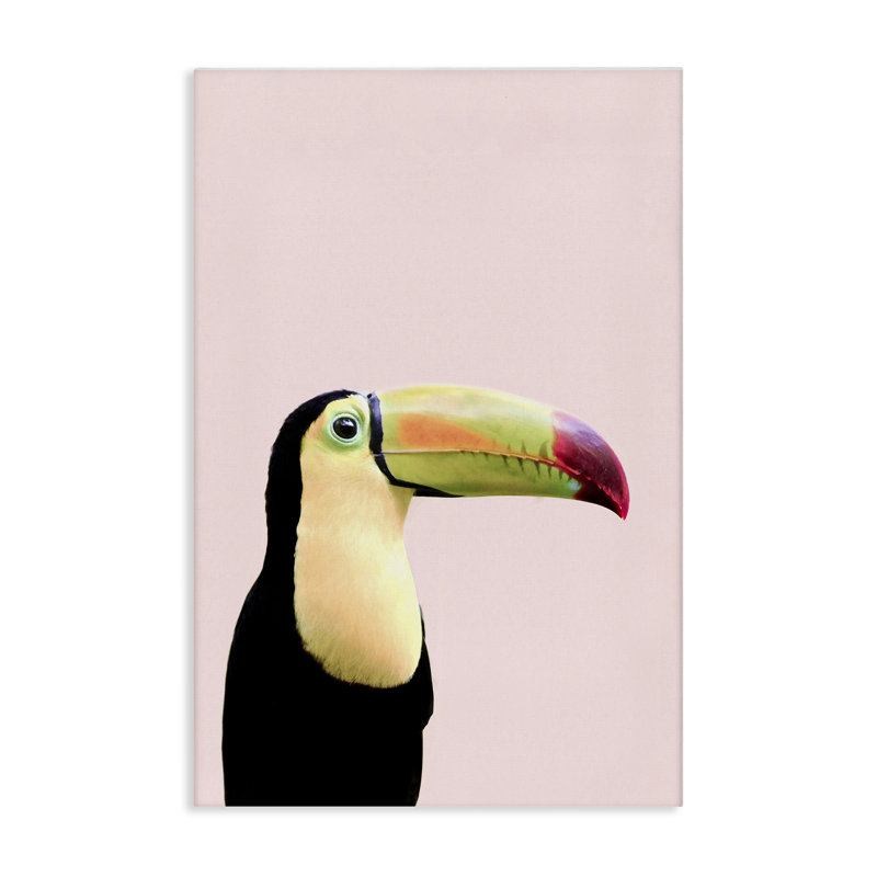 "Toucan pastel sur toile rose" par Sissi et Seb, H 24 po x l 16 po