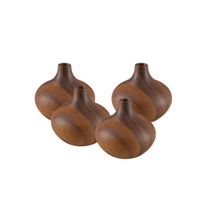  Vase en céramique à aspect bois, vase décoratif pour tige simple, décoration de maison, de mariage, de bureau, de café, 4,5 po de diamètre et 4 po de hauteur, ensemble de 4