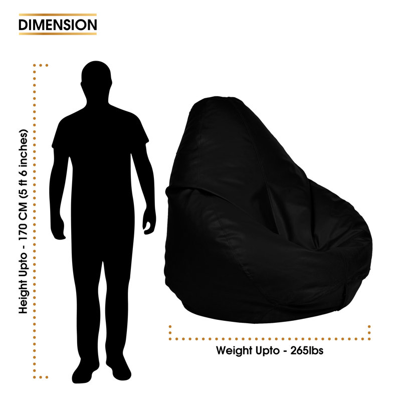 Leatherette Solid Indoor Bean Bag Cover - Filling Not Included, Black