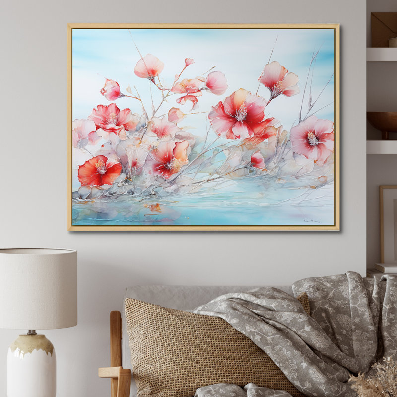 «Hibiscus Bliss Flower Blooms», reproduction sur toile, Cadre naturel flottant, H 30 po x l 40 po