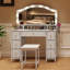 Deogilde Dressing Table with 10 LED Bulbs, Large Tabletop Makeup Vanity Desk with 7 Fabric Drawers, Stool