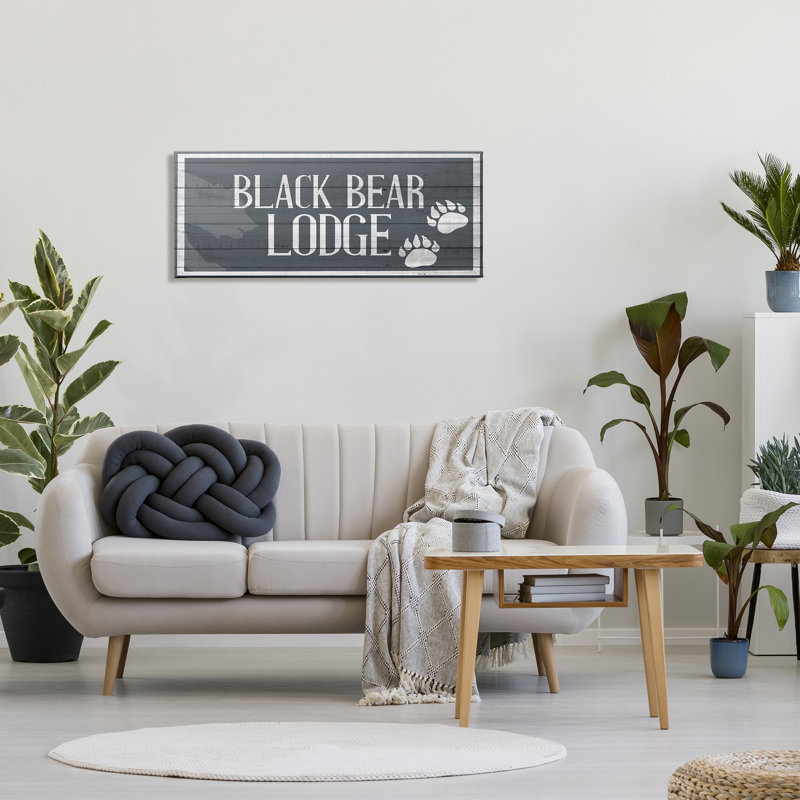 "Black Bear Lodge", empreintes d'animaux rustiques, art mural par Kim Allen, H 17 po x l 40 po, Toile tendue