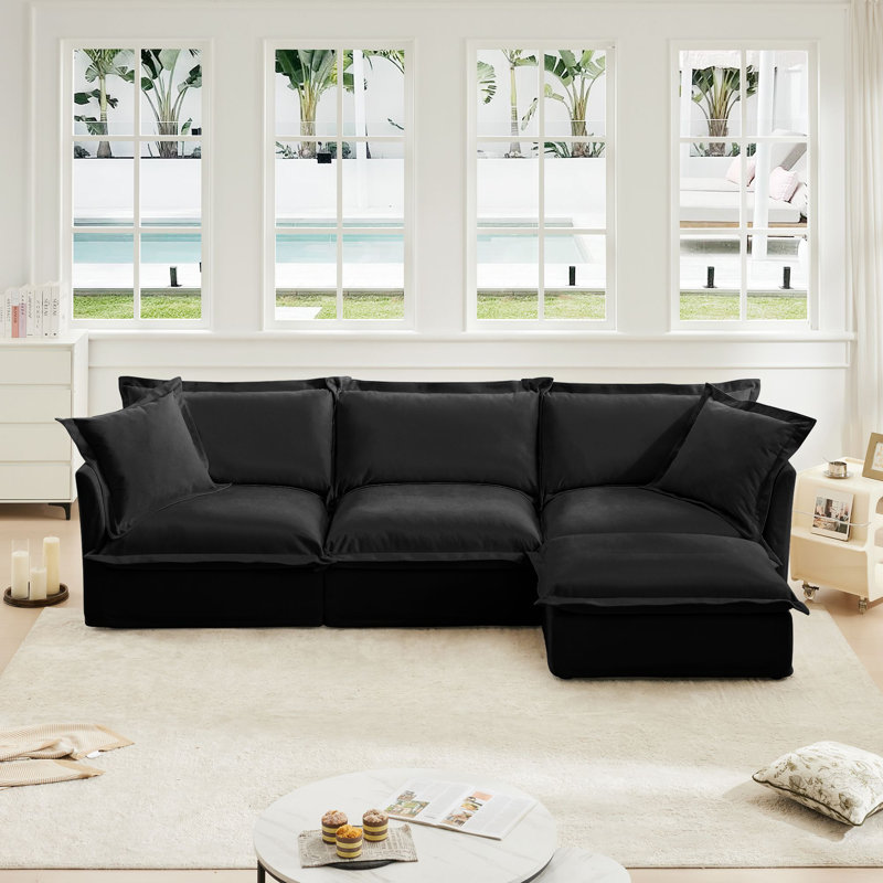 Modular Sofa With Ottoman for Shetucket Sectional Living Room Set Collection, 34.5" H x 120" W x 55" D, Black Chenille