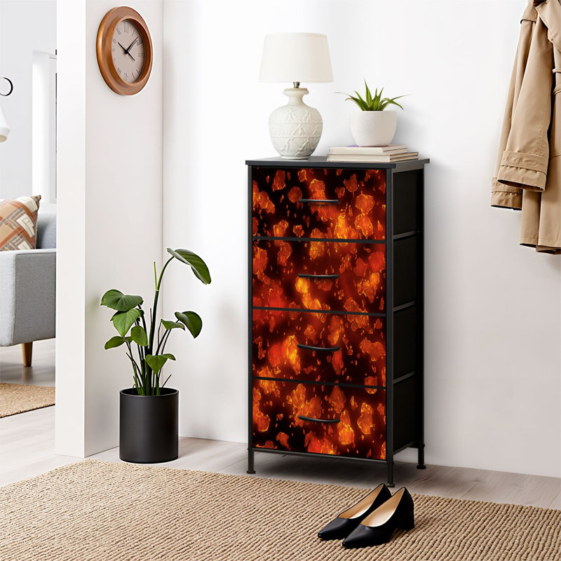 4 Drawer Dresser for Bedroom, Narrow Chest of Drawers, Wooden Top and Study Iron Frame 18"x37.5"-(WxH)