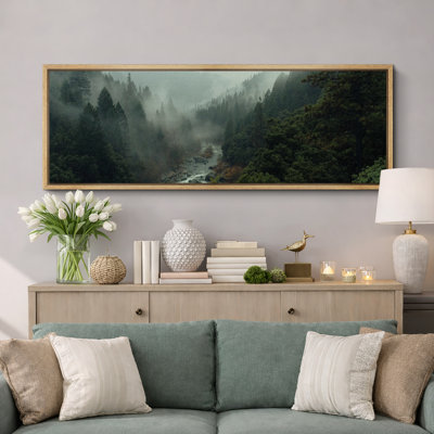 «Mystical Misty Forest River Modern Art», très grande impression d'art