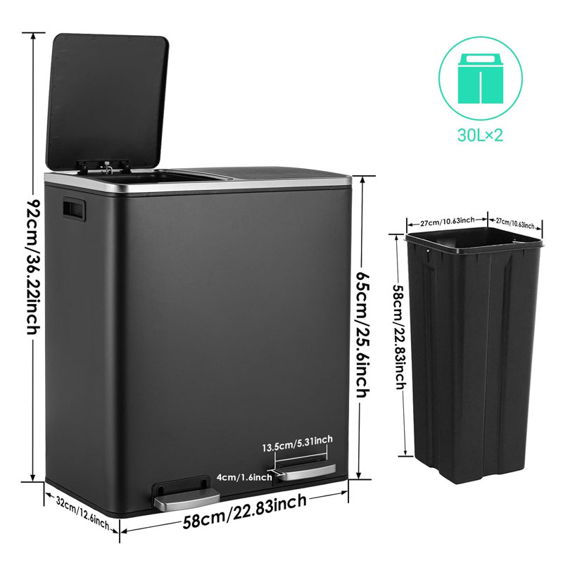 Stainless Steel 60 Litre Step on Recycling Bin