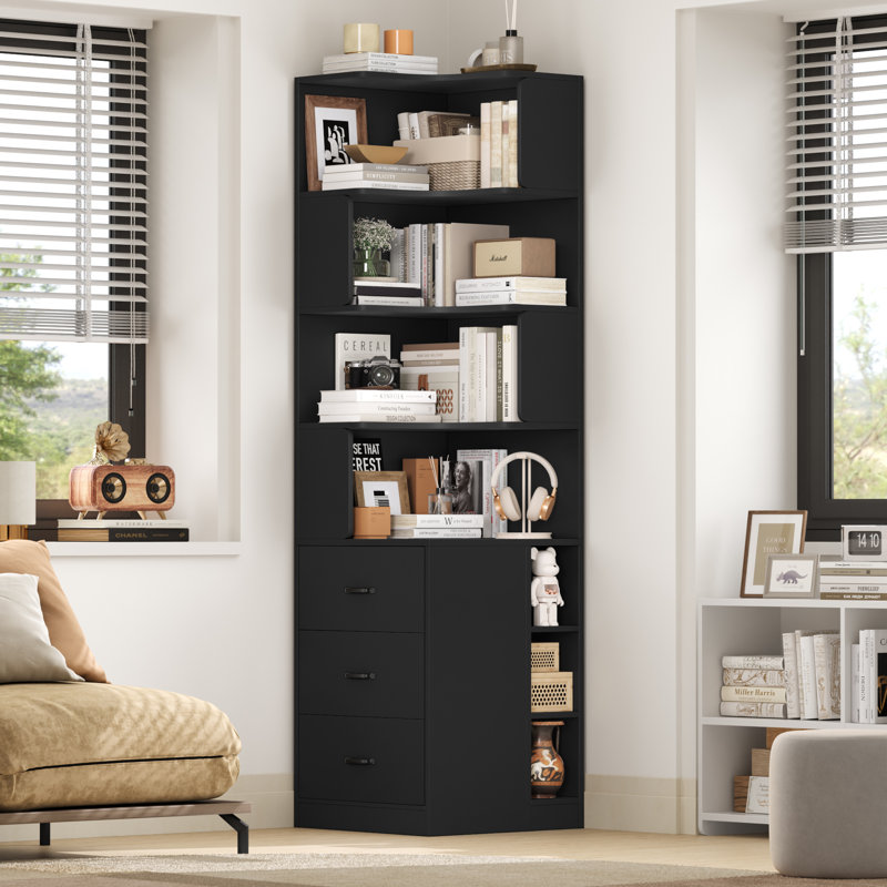 📐 76.8" Corner Bookcase with 3 Drawers – 7-Tier L-Shaped Shelf, Space-Saving Storage for Small Spaces, Apartments & Offices