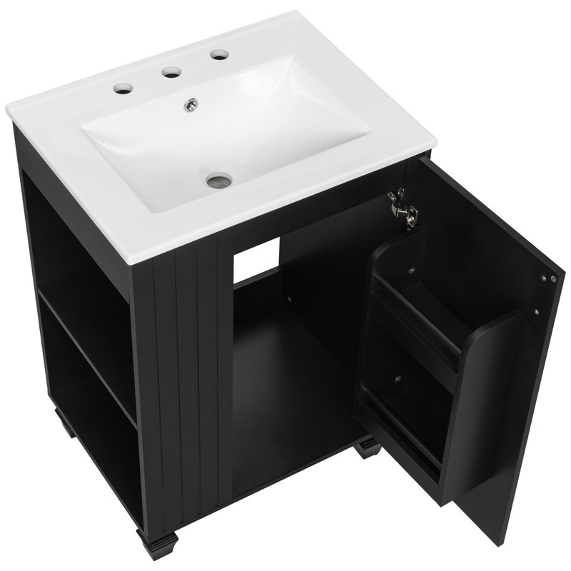 24" Single Bathroom Vanity With Ceremic Sink, Black
