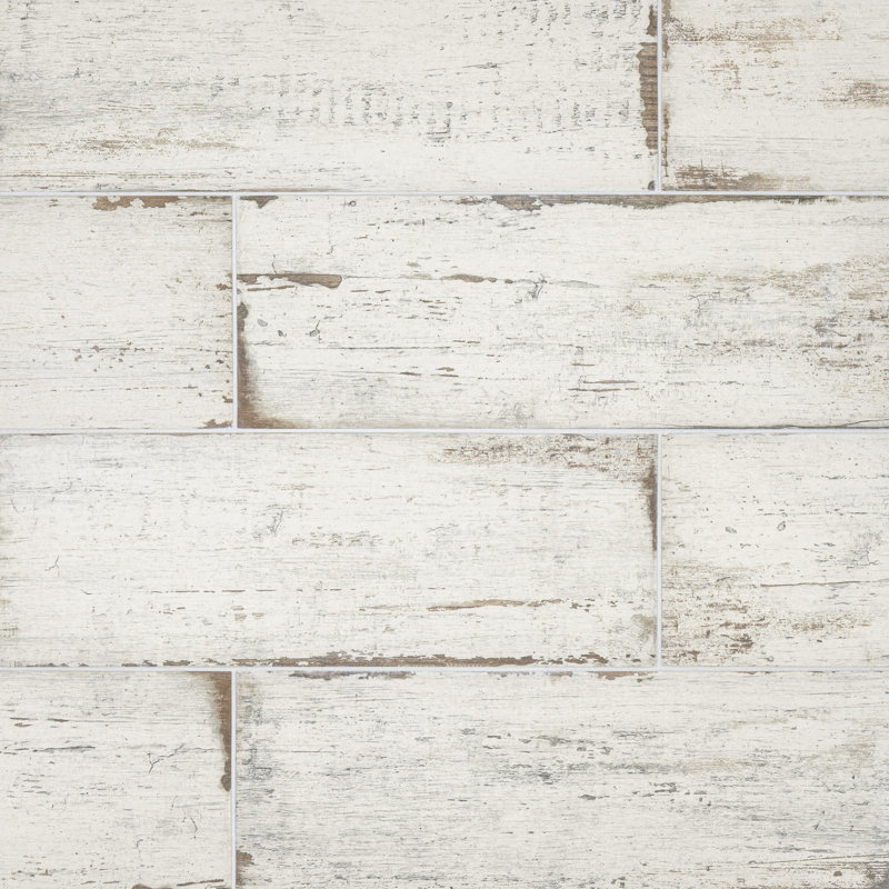 Retro 8" x 24" Porcelain Wood Look Wall & Floor Tile, White