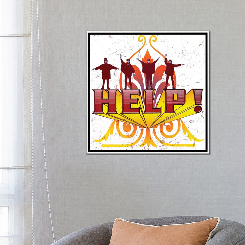 Fab 4 Help! - Advertisements Print, 26" H x 26" W x 1.5" D, White Framed Canvas, No Matte