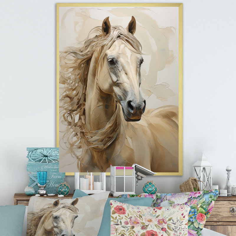 Portrait de cheval sophistiqué I, Encadrement doré, H 44 po x l 34 po x P 1,5 po