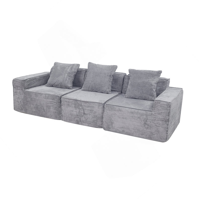 Canapé modulaire convertible 3 places Modern, Velours côtelé gris pâle