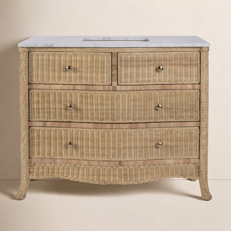 McLean 42"W Marble-Rattan 2 Drawer Bathroom Vanity