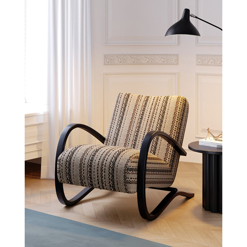 Fauteuil d'appoint vintage en tissu rayé avec structure en acier au carbone pour appartement