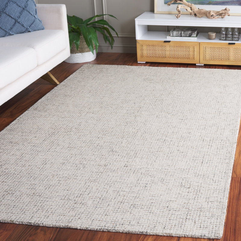 Light Grey Ivory Hand Tufted Wool Area Rug 5' x 8'