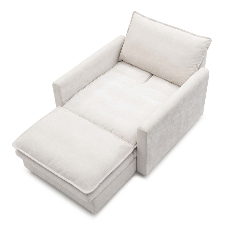 Chenille Sofa Bed, Modern Couch Cozy Lounge Chair For Reading, Upholstered Living Room Single Sofa Accent Chair With Ottoman (1-Seat)
