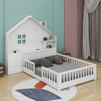 Full Size House Bed With Window And Drawers