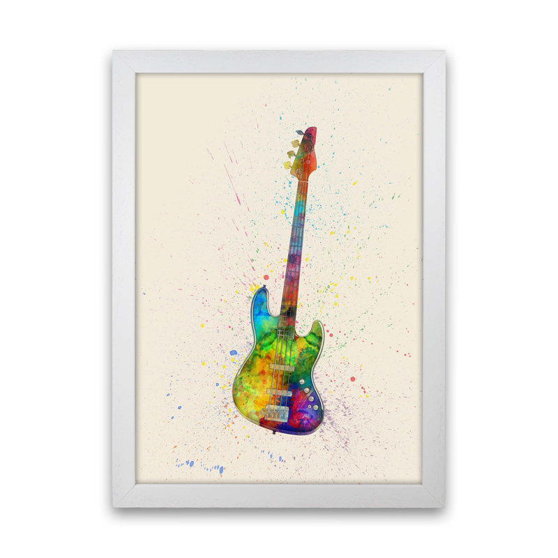 Electric Bass Guitar by Michael Tompsett - Print, White Framed, 63cm H x 46cm W x 3cm D