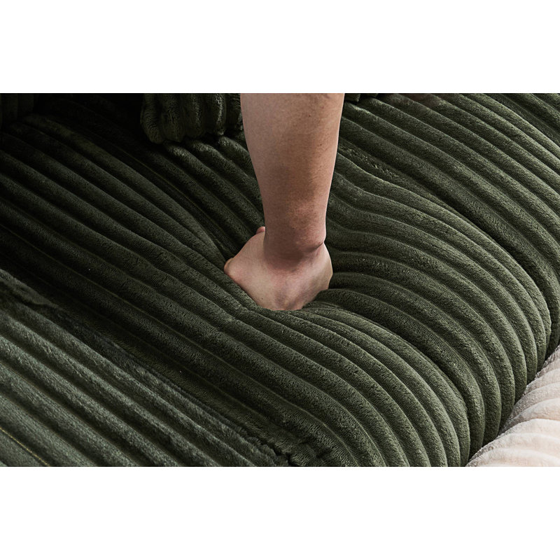 Canapé 3 places avec repose-pieds, Velours côtelé vert