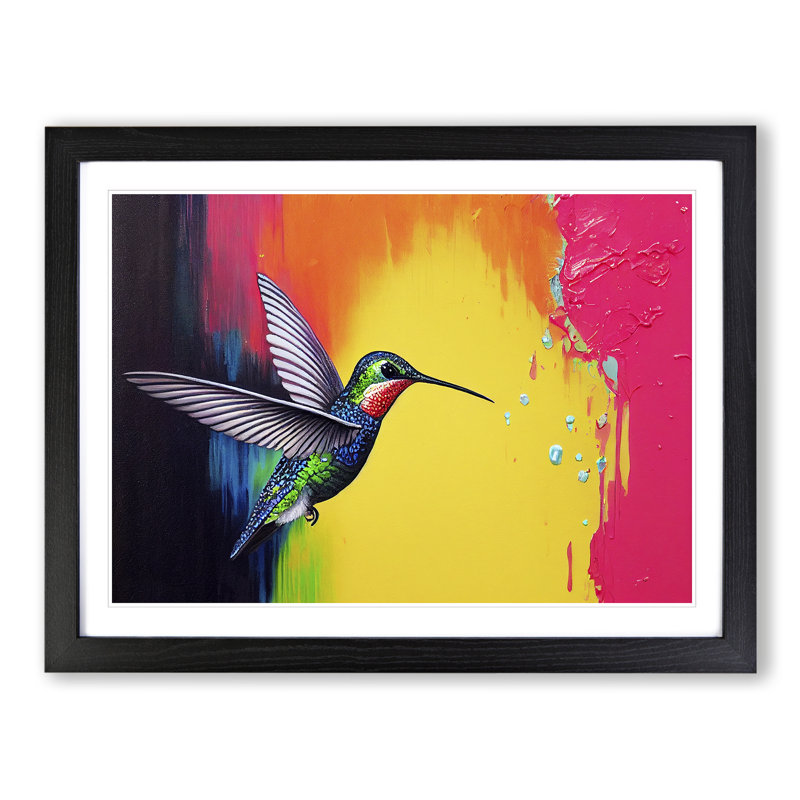 Hummingbird In Vol.2 Abstract - Single Picture Frame Painting, Black, 46cm H x 64cm W x 2cm D