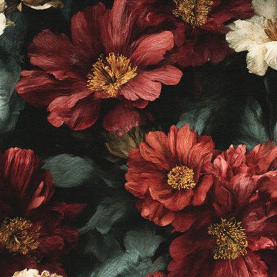 Floral Peel and Stick Wallpaper Luxurious Burgundy Florals Moody Dark Wall Mural 23.6"W x 118"H Self Adhesive Removable Wall Paper Renter Friendly Wallpaper for Nursery Bedroom Cabinets