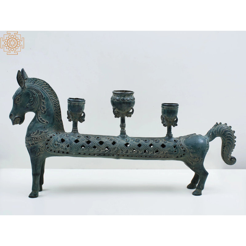Cheval en laiton avec porte-bougie