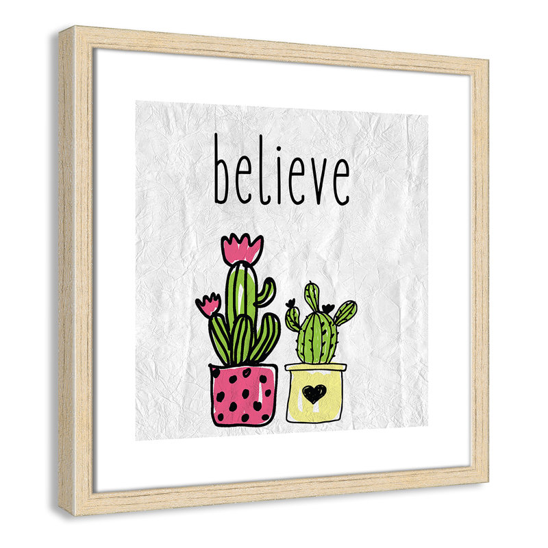 Cactus B, art encadré, 16" H x 16" W x 1.18" D, Cadre boîte beige