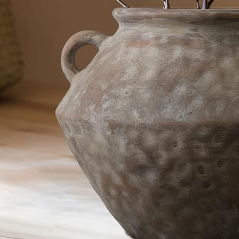 Vase en céramique rustique avec 2 poignées, Brun