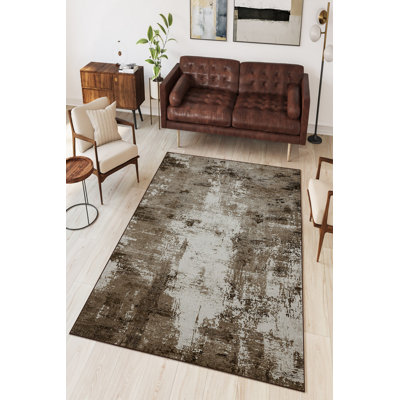 Tapis écologique en polyester, 5,2 x 7,5 pi | Pois antibactérien antidérapant en PVC | Lavable à la machine, impression numérique en brun riche | Hauteur des poils doux et durable: 0,2 po | Parfait pour le salon et la chambre à coucher