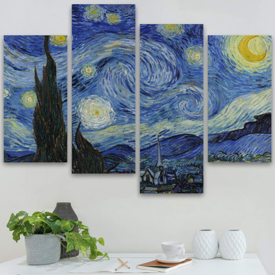 Célèbre œuvre d'art Van Gogh nuit étoilée paysage pour salon chambre bureau à domicile très grande décoration murale sur toile 4 pièces