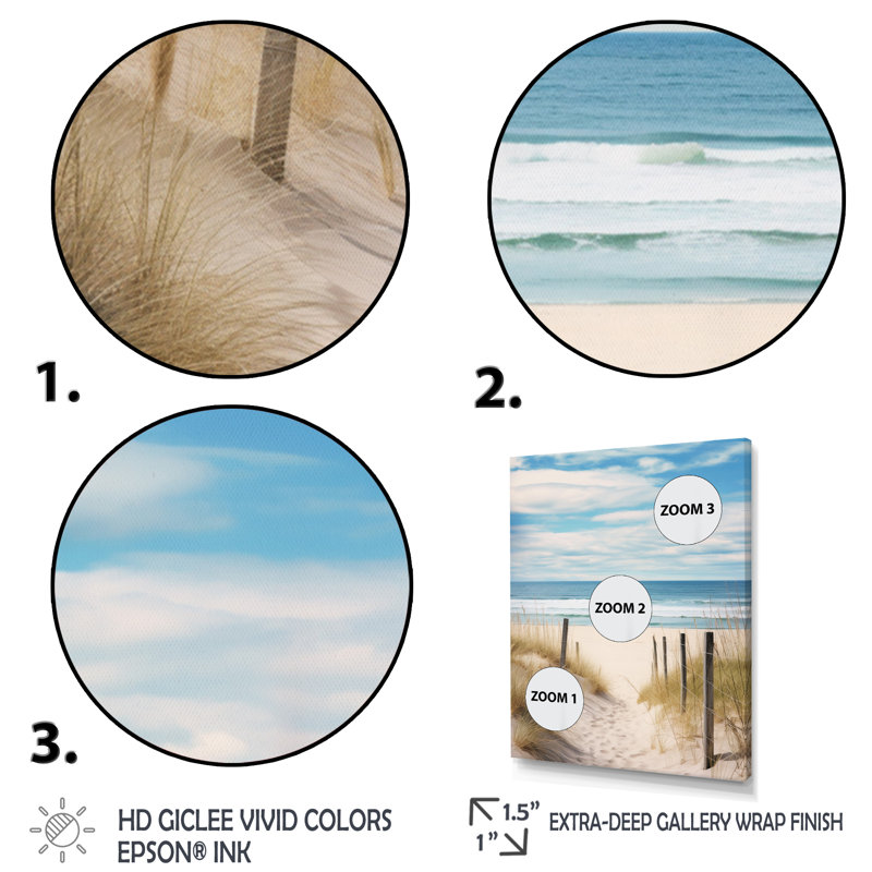 Brasen Path To The Beach VI, reproduction d'art sur toile encadrée, Blanc, H 32 po x l 16 po x P 1 po