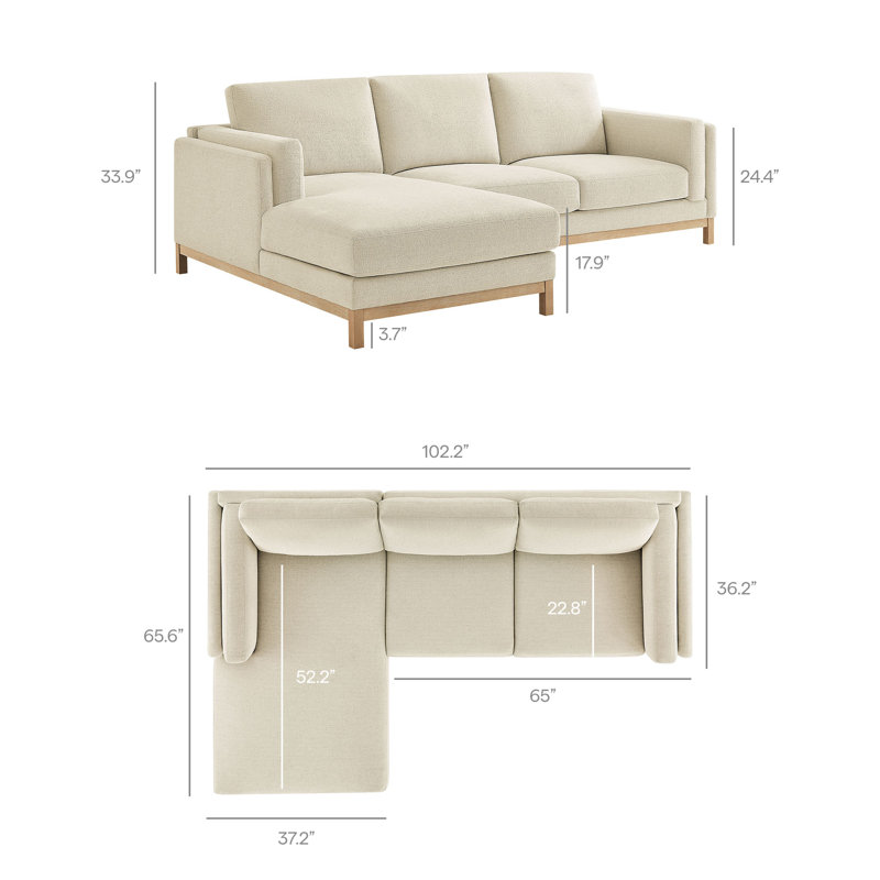 Canapé modulaire en tissu avec méridienne Roscoe, Orienté à gauche (vu de face), Tissu ivoire