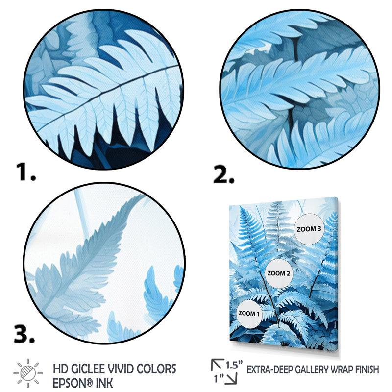 Herard Ferns Azure Dreams II - impression, Cadre flottant noir, H 44 po x l 34 po x P 1,5 po