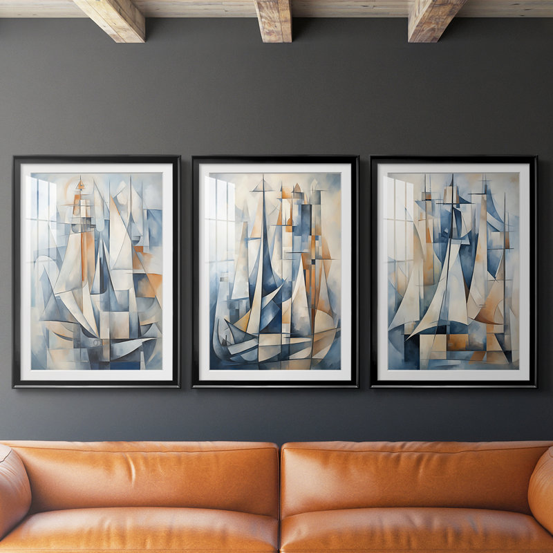 NAUTICAL Series CD XXIV - Impression sur mesure encadrée de qualité supérieure - 3 pièces, H 27 po x l 39 po, Noir