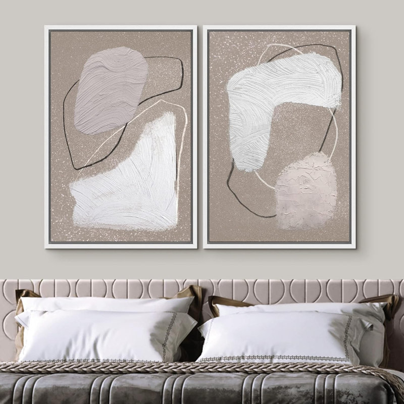 " Black Tan Ring Spiral " 2 - Pieces on Canvas, White Framed, 24'' H x 36'' W