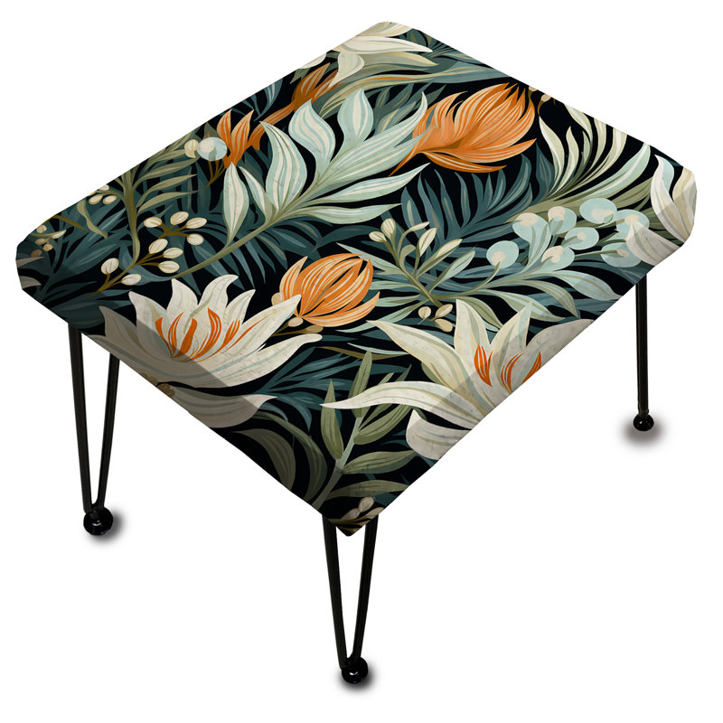 Green And Orange Floral Tropical Pattern - Tropical Rectangle Ottoman