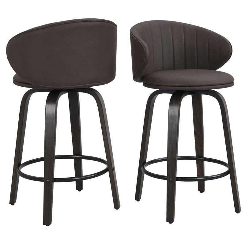 26" Upholstered Swivel Bar and Counter Stool with Wood Frame, Brun