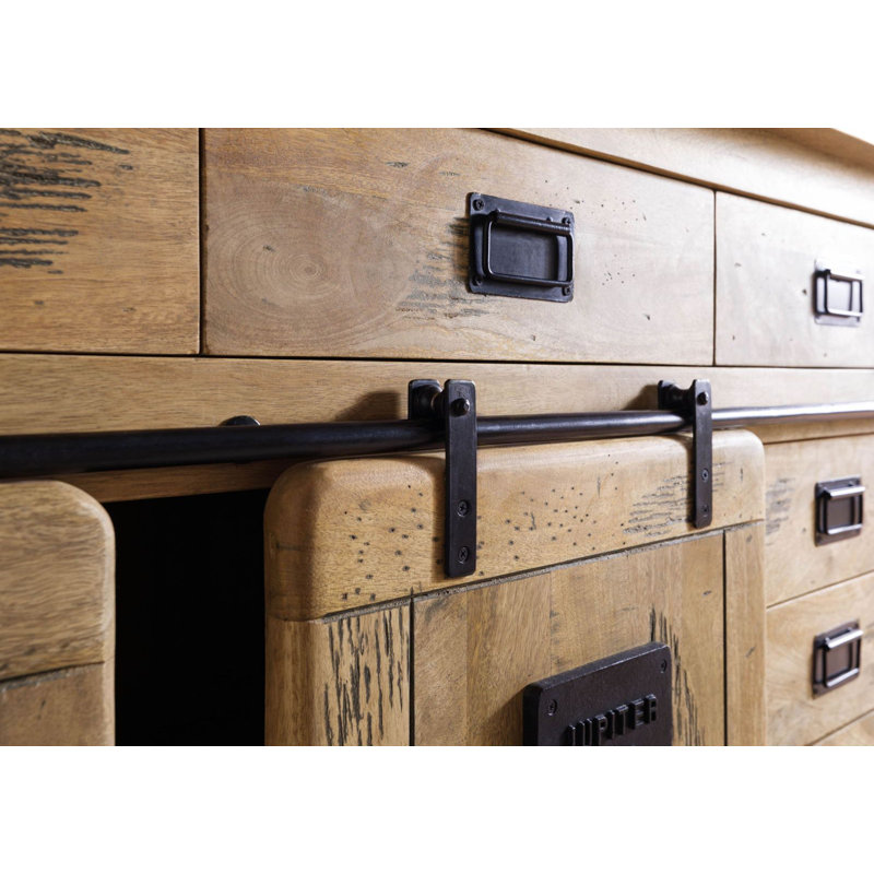 Railway 220cm Solid Wood Sideboard, Natural Varnish