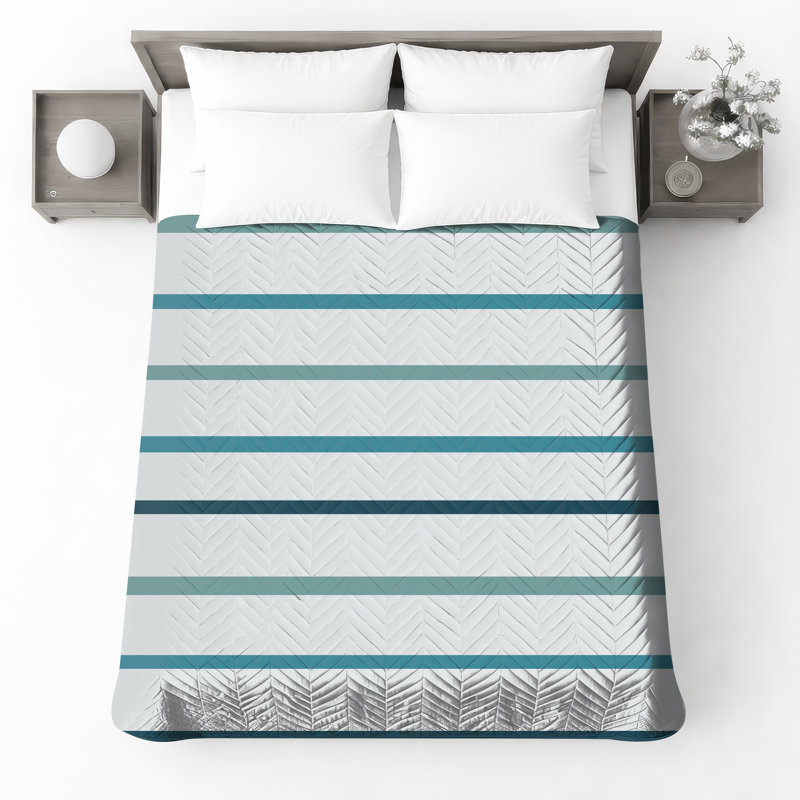 Blue White Stripes Quilted Bedspread All Sizes, Queen