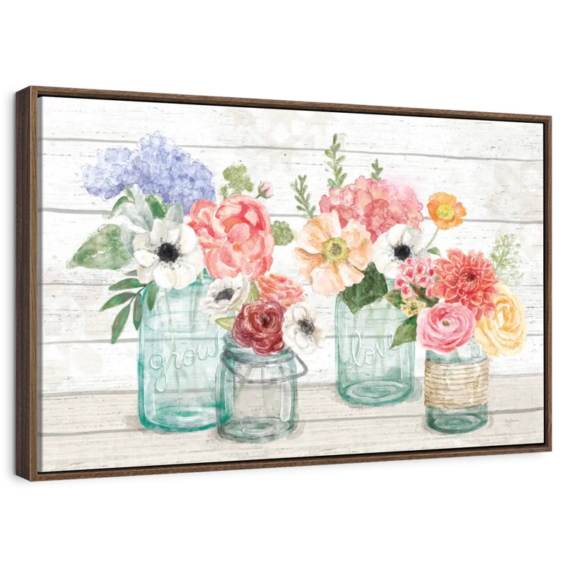 Marché aux fleurs pastel III, 13 po x 9 po, Cadre flottant en noyer