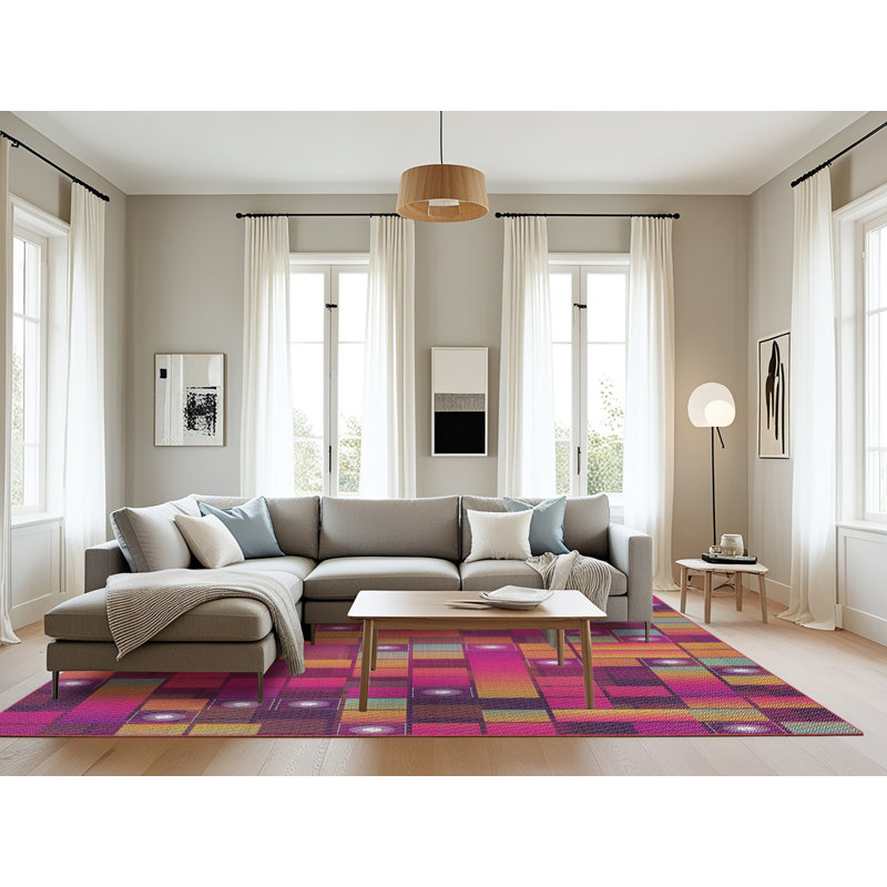 Tapis rose/rouge à motifs, Rectangle 8 pi x 12 pi