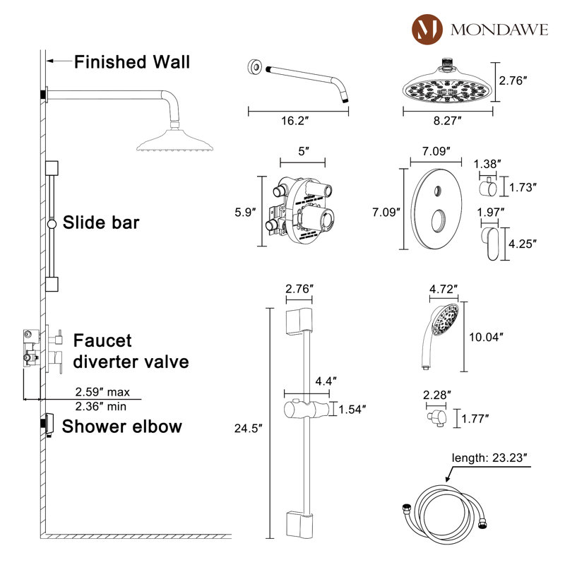 Brushed Nickel Adjustable Multi-Head Rain Shower System