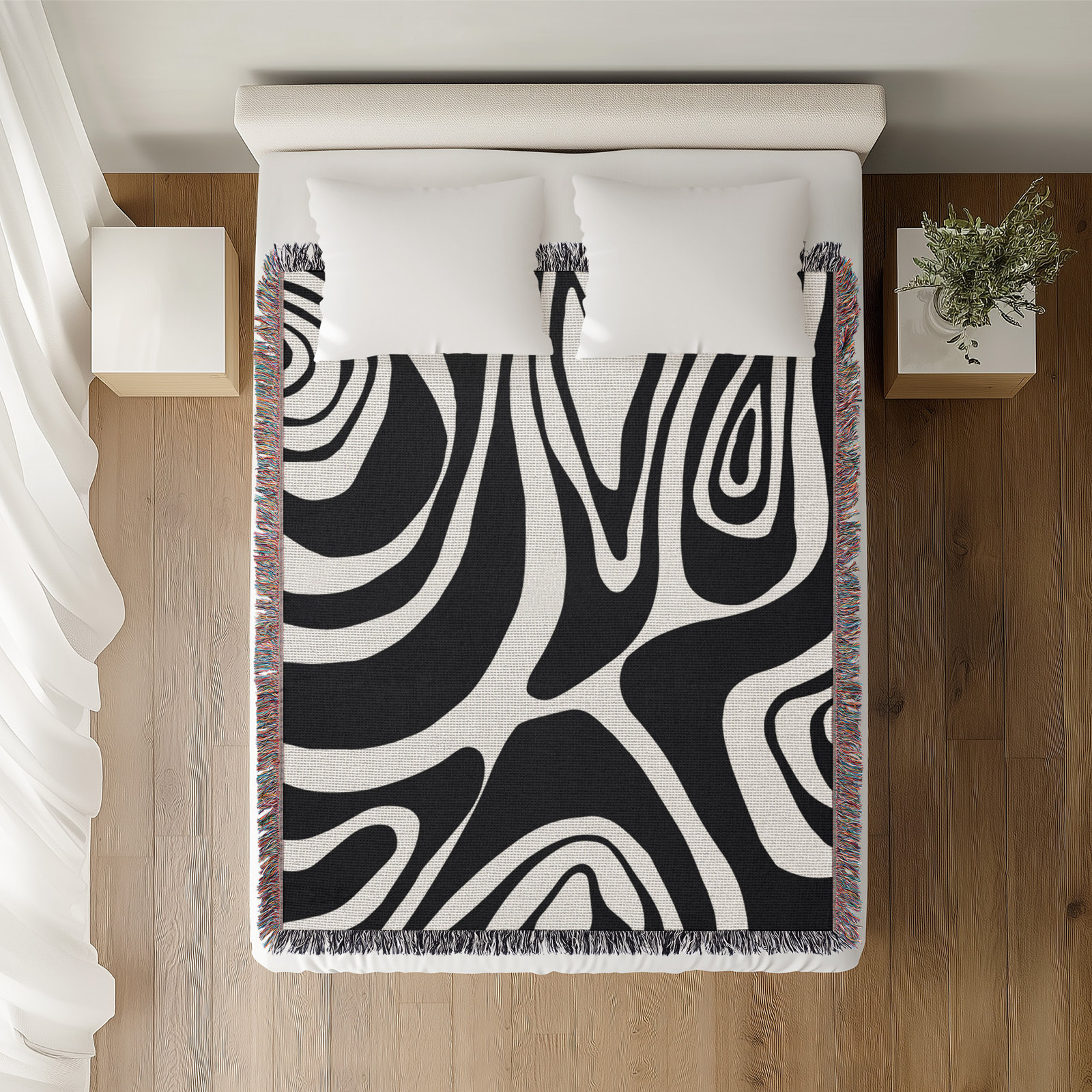 Kayle Cotton Throw Blanket, 60" x 80" – Queen, Black